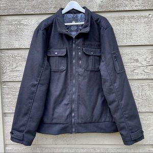 Rock & Republic Mens Coat Sz XXL Black Bomber Style Full Zip Pockets Camo Lining